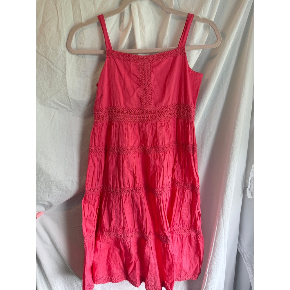 Charter Club Pink Cotton Crochet Lace Tiered Sundress Girls Size 12 Square Neck
